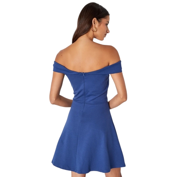 Lulu's Season of Fun Off The Shoulder Skater Dress Denim Blue - Picture 4 of 6